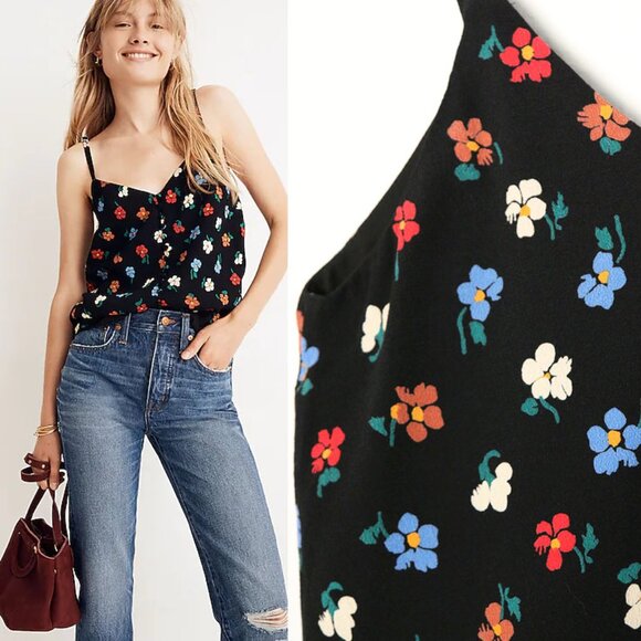 Madewell Button-Down Cami in Pressed Flowers 2 Manet True Black Vintage Inspired - Picture 15 of 15